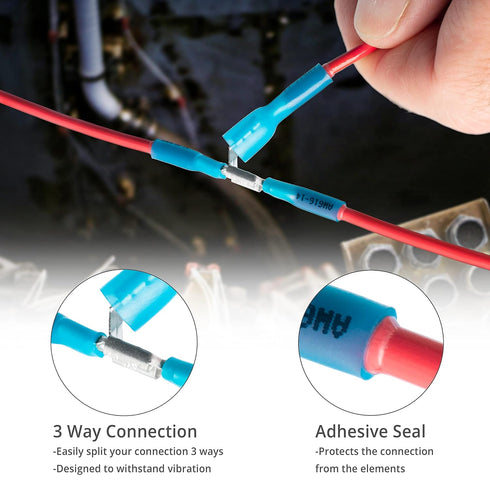 Wirefy 150 PCS Heat Shrink Piggyback Spade Connectors - 3 Way Wire Connectors - Double Spade Connectors - Quick Disconnect Piggyback Terminals - B...