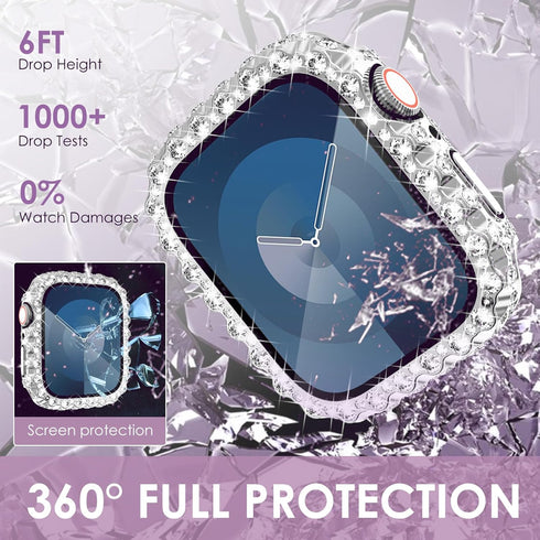NewWays 2 in 1 Waterproof Bling Case 45mm for Apple Watch Screen Protector Series 9 8 7, Lace Full Glitter Diamond Rhinestone Bumper Face Cover fo...