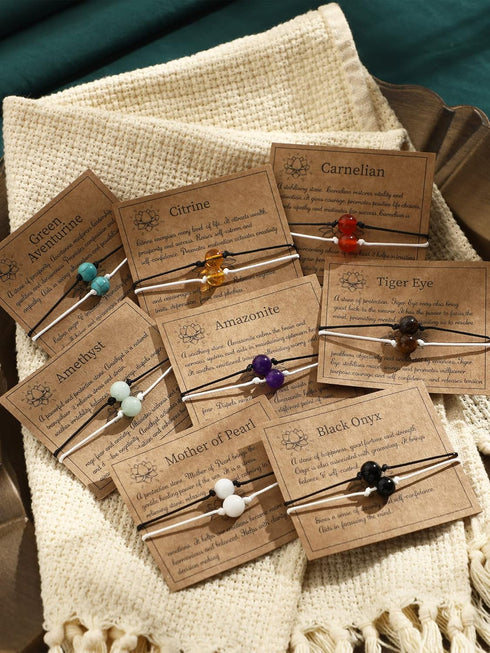 16 Pcs Carnelian Crystal Bracelet Adjustable Gemstone Bracelet with Wish Cards Braided Beaded Spiritual Bracelets Gemstone Anklet Crystal Anklet Y...