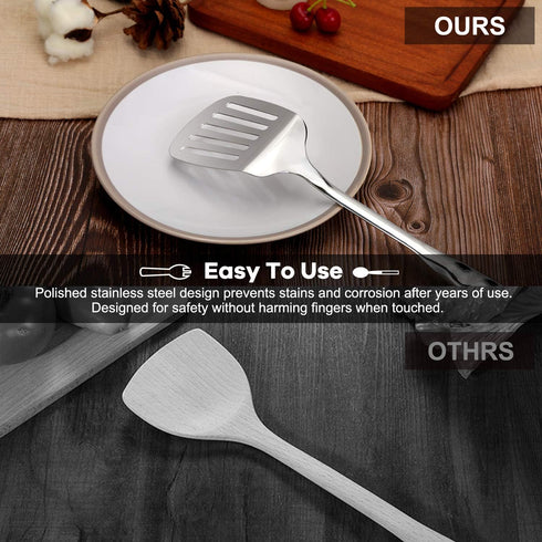 Kitchen Utensils, Contains Soup ladle, Spaghetti Claw, Wok Turner Shovel, Slotted Turner, Premium Stainless Steel, No rust, Dishwasher Safe (Slott...