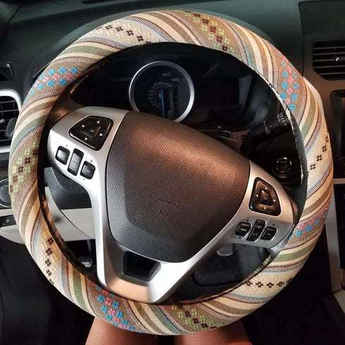 Boho Steering Wheel Cover for Women Men Baja Blanket Enthic Car Steering Wheel Cover Ethnic Car SUV Wheel Protector, Breathable, Anti-Slip, Odorle...