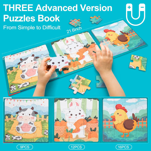 Magnetic Puzzles for Kids Ages 3 4 5, Advanced Animals Puzzles 9-12-16 Piece Jigsaw Puzzles for Toddler, Farm Preschool Magnetic Puzzles Kids Car ...
