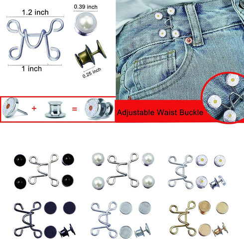 4 Set Pant Waist Tightener, Adjustable Waist Buckle Set, Extra Button for Jeans to Make Tighter, Button Adjuster for Pants, Jeans, Skirts, Sleeves...