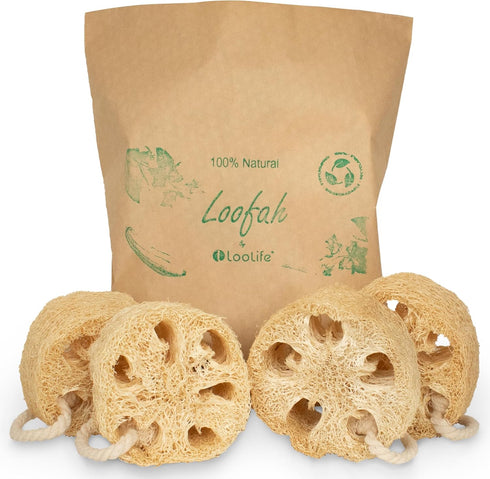 Natural Loofah Exfoliating Sponge (4 Pack) - Biodegradable Loofa Body Scrubber - Loofah Sponge - Loofah Exfoliating Body Scrubber - Organic Loofah...