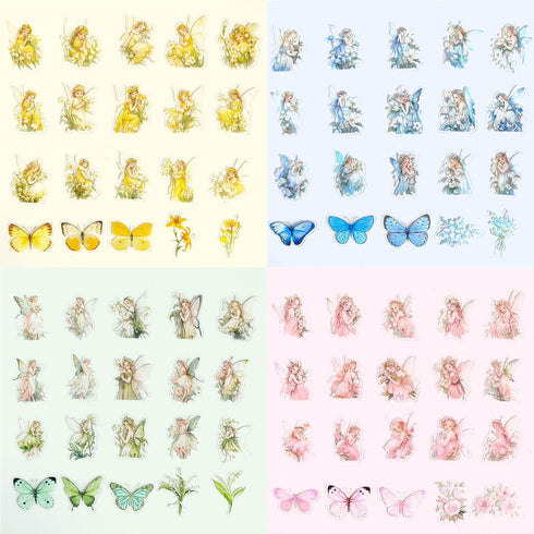 Flower Fairy Stickers Set - 160 Pcs Transparent PET Aesthetic Floral Stickers for Crafts, Envelopes, Resin, Junk Journal - Waterproof Clear Cute B...