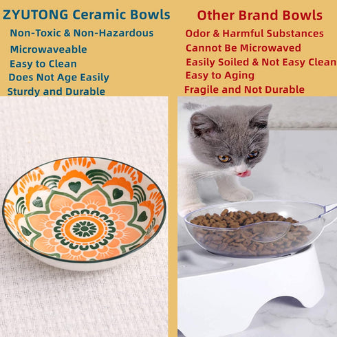 Cat Food Bowls Whisker Fatigue Cat Bowl 5.5 Inches Ceramic Cat Bowl Set of 6 Small Cat Dishes for Indoor Cats Shallow Cat Plates for Wet Food Cute...
