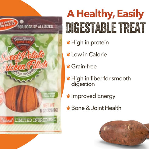 Gaines Family Farmstead Sweet Potato & Chicken Fillets for Dogs, All-Natural, Grain-Free, Healthy Dog Treats for All Ages & Breeds, Made in USA, 8...
