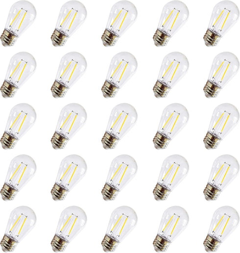 S14 Clear String Light Bulbs, 2W Plastic LED Replacement Bulbs for Outdoor Patio String Lights with E26 Base, Pack of 25...