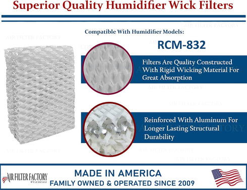Air Filter Factory Replacement For ReliOn RCM-832 Humidifier Wick Filters 2-Pack...