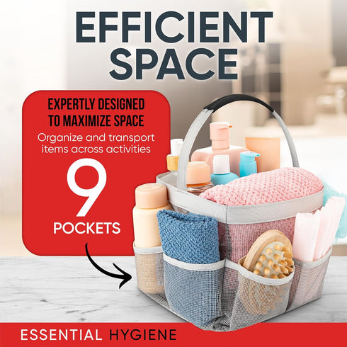 Masirs Mesh Shower Caddy Bag - (9 Pocket) Large Collapsible, Portable Bathroom Organizer for Travel, Gym, & Dorm - Easily Carry & Organize Bathroo...