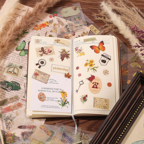 500 Pieces (100 Sheets) Vintage Scrapbook Stickers Transparent Stickers for Journaling Scrapbooking Supplies Butterfly Flowers plant Stickers Kit ...