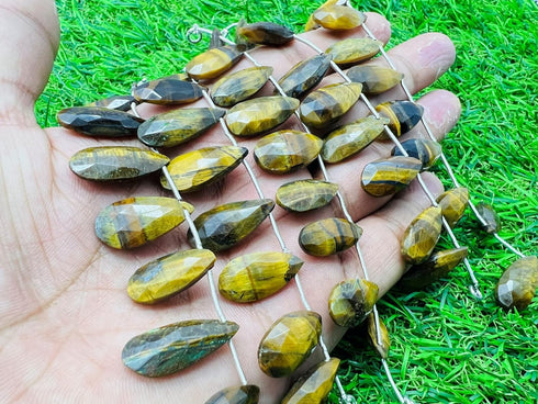 1 Strand Yellow Tiger Eye 9 Pcs Beads Size 20x8mm Pear Shape Cut Faceted Beads for Jewellery Making, Beading & Craft Supplies KCRAFTS-RK_k57...