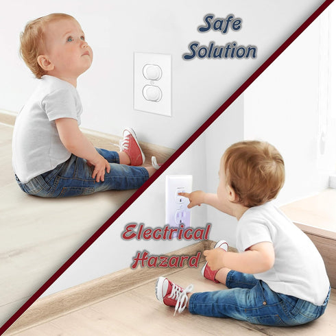 50 Pack - Outlet Plug Baby Safety Covers - Protect Little Kids from Electrical Danger with Child Proof Socket Caps - White - Driddle...