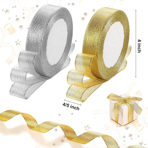 125 Yards 3/4 Inch Glitter Ribbons Metallic Ribbons Gold Ribbons Gift Wrapping, Birthday Holiday Graduation Party Wedding Decoration, Valentine Ri...