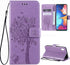 for Samsung Galaxy A10e Wallet Case Screen Protector,Galaxy A10e PU Leather Protective Case Emboss Love Tree Cat Folio Magnetic Card Holder Kickst...