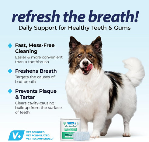 Vetnique Dentabliss - Dog Teeth Cleaning Finger Mitt Dental Wipe - Dog Plaque and Tartar Prevention with Brushing Beads - Convenient Dog Teeth Wip...