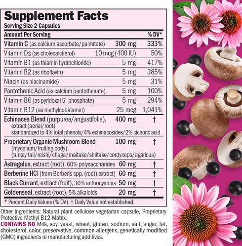 ANDREW LESSMAN Immune Factors 60 Capsules - Echinacea, Goldenseal, Vitamin C, Astragalus, Berberine, Mushroom Blend, Black Currant. Supports and P...