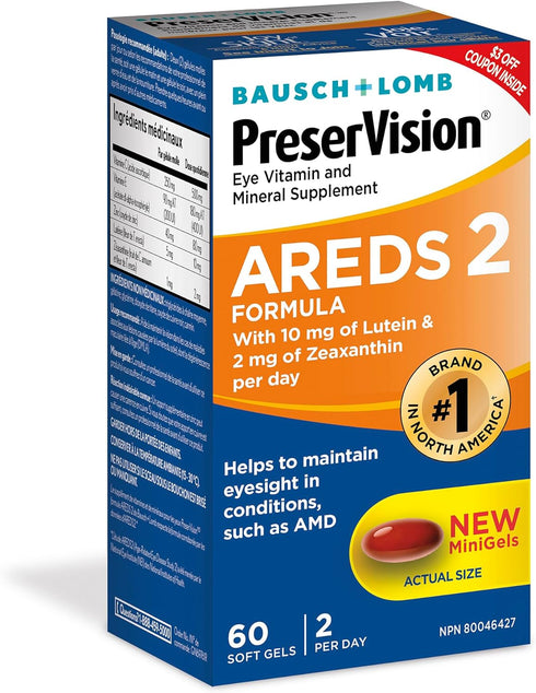 PreserVision AREDS 2 Eye Vitamin & Mineral Supplement, Contains Lutein, Vitamin C, Zeaxanthin, Zinc & Vitamin E, 60 Minigels (Packaging May Vary)...