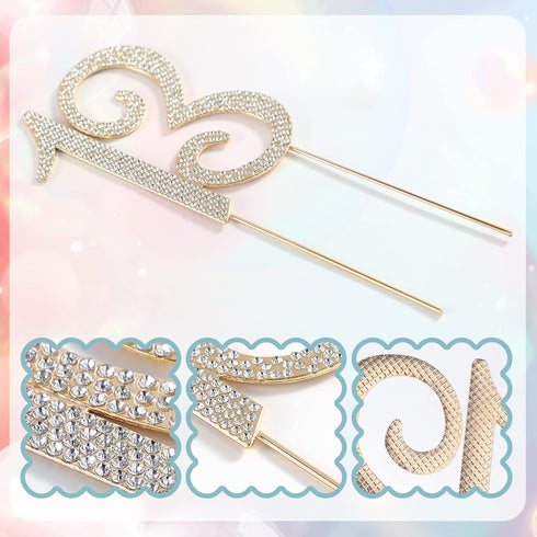 13 Cake Topper Glitter Rhinestone Cake Toppers Gold Cake Decor for 13th Birthday or Anniversary Party...