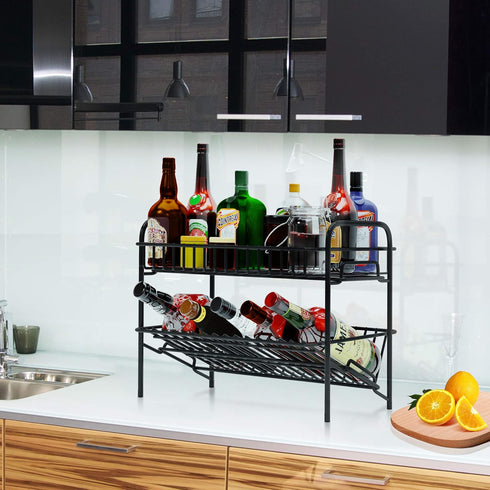 HengLiSam Spice Rack Organizer for Countertop, Heavy Duty Full Solid Metal Kitchen Shelves, 2 Tier Liquor Shelves Freestanding Holder Storage for ...