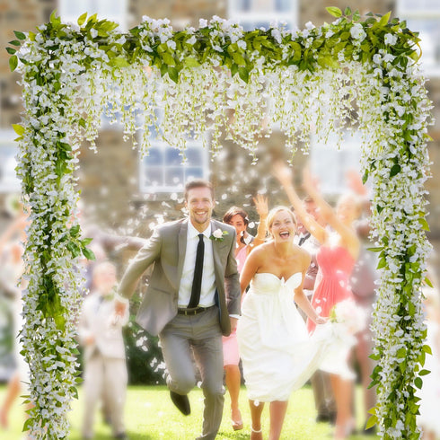 Lvydec Wisteria Artificial Flowers Garland, 4Pcs Total 28.8ft White Artificial Wisteria Vine Silk Hanging Flower for Home Garden Outdoor Ceremony ...