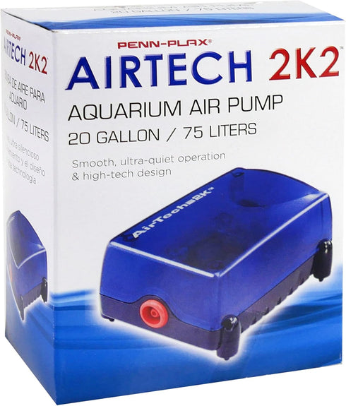 Penn-Plax Air-Tech Aquarium Air Pump | Quiet and Reliable | for Fish Tanks Up to 20 Gallons (AT2K2)...
