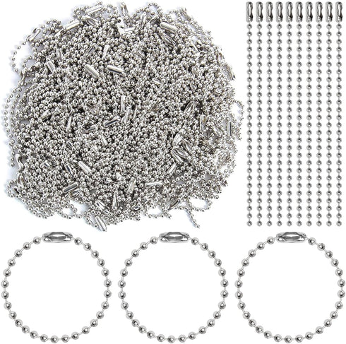 200 pcs 100 mm Long Bead Connector Clasp Ball Chains Keychain Tag Keychain Ball Chain 2.4 mm Diameter Adjustable Antiqued Metal Bead Steel Chain...