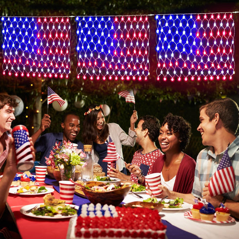 HYH American Flag String Lights 3 in 1 Waterproof Led Flag Net Light of The United States Flag Lights for Independence Day National Day 4th of Jul...