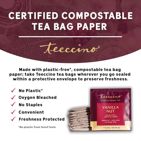 Teeccino Vanilla Nut Herbal Tea, 25 Tea Bags - Rich & Roasted Herbal Tea That’s Caffeine Free & Prebiotic for Natural Energy, 3X more Herbs, Acid ...