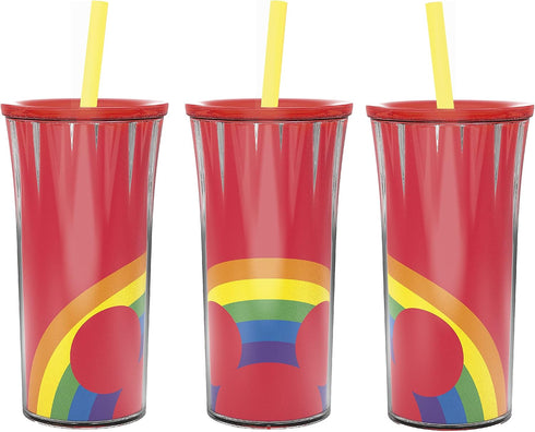 Zak Designs Disney Halloween Rainbow Collection Double-Wall Insulated Plastic Tumbler for Cold Drinks, Travel Cup with Splash-Proof Lid and Straw ...