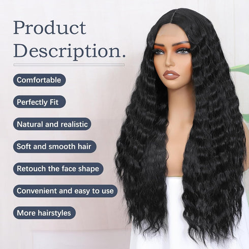 xccoco Curly Wig Long Black Wigs for Black Women Long Deep Wave Synthetic Lace Front Wig with 4" Simulated Scalp Natural Crimps Curl Middle Part H...
