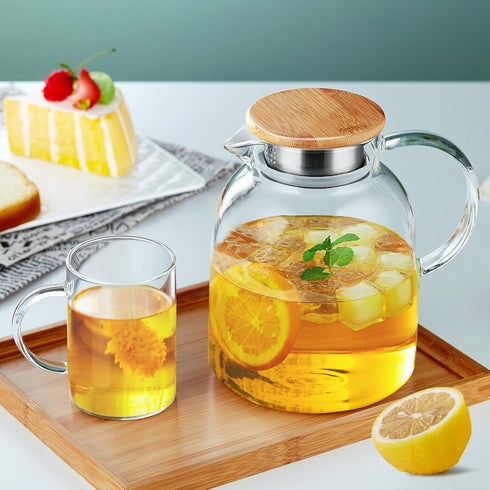 Large Glass Teapot with Infuser, Stovetop Safe, Thickened Heat Resistant Borosilicate Glass, 68 fl oz Glass Tea Kettle with Bamboo Lid...