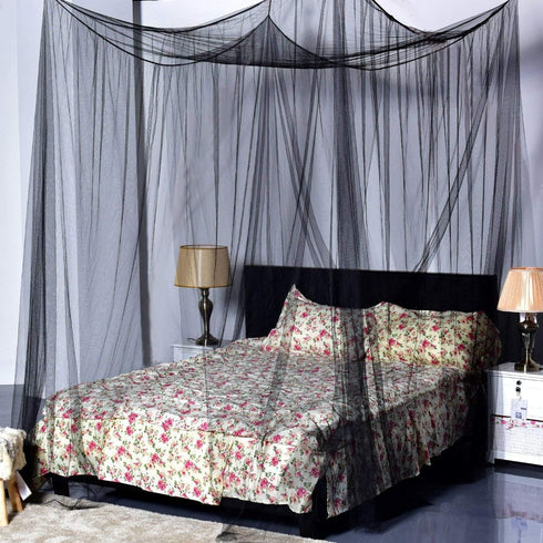 Goplus Mosquito Net, 4 Corner Post Bed Canopy, Quick and Easy Installation for King Size Beds Large Queen Size Bed Curtain (Black)...