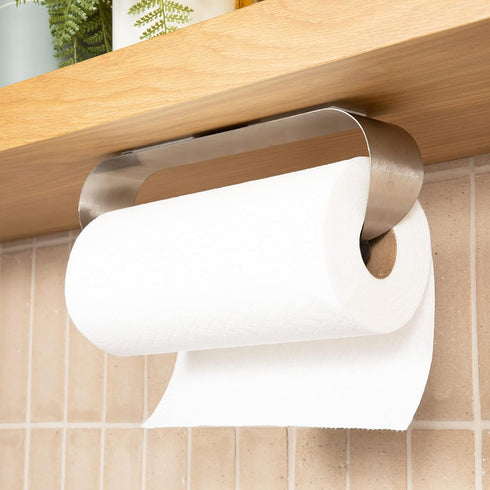 Wood Grip Contemporary Paper Towel Holder - Cabinet & Wall Mountable | Stylish, Space-Saving Design in Satin Nickel | Versatile & Easy Install for...