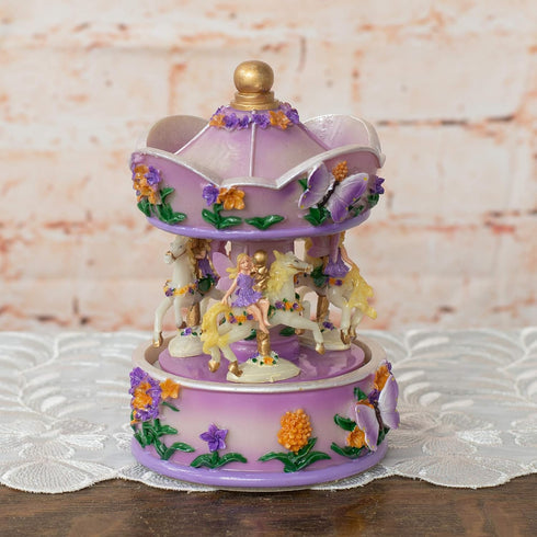 Elanze Designs Purple Floral Fairy Musical Carousel 6 inch Rotating Figurine Plays Tune Carousel Waltz...
