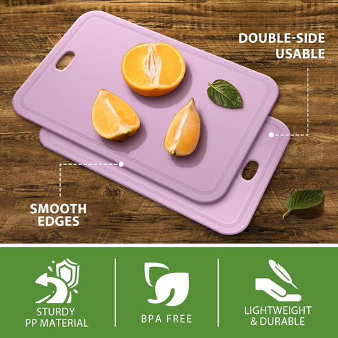 Cutting Boards fo Kitchen, Plastic Cutting Board Set of 3, Chopping Boards 8.3x12.24 Inch with Groove, BPA Free, Reversible Use for Kitchen Cuttin...