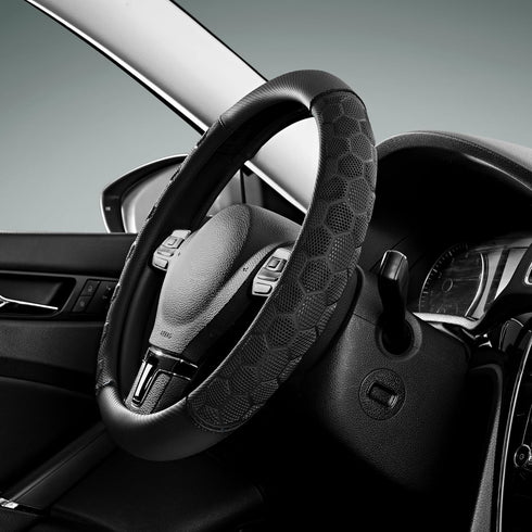 PIC AUTO Massage Steering Wheel Cover, Breathable Black Football Pattern Material Spliced Leather Car Wheel Protector, Car Interior Accessories, U...
