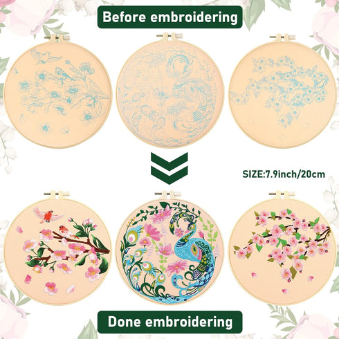 Yinder 5 Sets Floral Embroidery Kit for Beginners Embroidery Starter Kit with Patterns and Instructions Include Embroidery Hoop Threads Needles St...