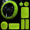 9 Pcs Father's Day Fluffy Car Accessories Set Soft Furry Steering Wheel Covers Set for Men Universal 15 Inches for Men Car Decoration, Lime Green...