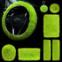 9 Pcs Father's Day Fluffy Car Accessories Set Soft Furry Steering Wheel Covers Set for Men Universal 15 Inches for Men Car Decoration, Lime Green...