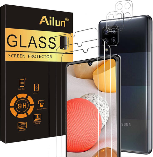 Ailun Glass Screen Protector for Galaxy A42 5G 3Pack + 2Pack Camera Lens Tempered Glass Fingerprint Unlock Compatible 0.33mm Ultra Clear Anti-Scra...