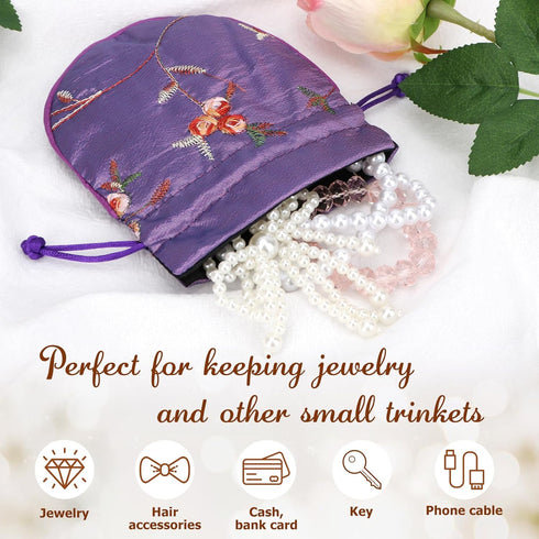 kilofly 12 Silk Coin Purse Drawstring Floral Embroidered Jewelry Bag Gift Pouch...