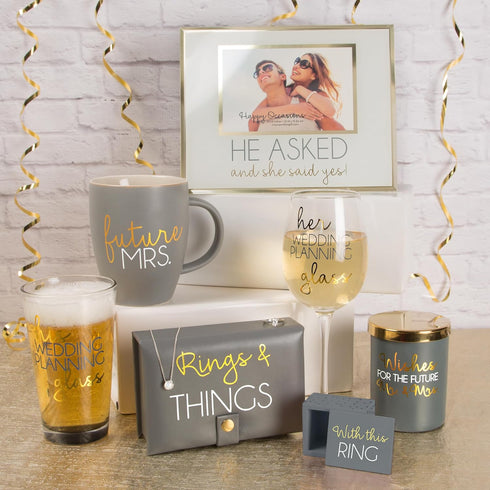 Pavilion Gift Company Her Wedding Planning Future Mrs 16 oz Crystal Wine Glass, Gold...
