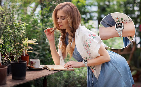 wipalor Compatible with Apple Watch Band 44mm+Gemstones Case, Lightweight for Women, Easy Adjustable Bracelet, Shiny Diamond on Butterfly, Jewelry...