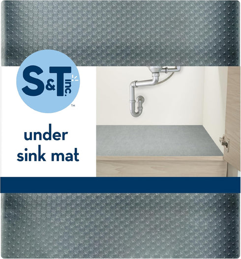 S&T INC. Under Sink Mat, Shelf Liner for Kitchen Cabinet Non-Adhesive, Waterproof Drawer or Cabinet Liner, 24 Inches x 30 Inches, Grey Plastic, 1 ...