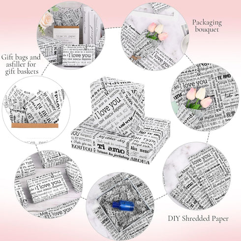 100Sheets 20 * 14 Inches I Love You Printed Tissue Paper for Gift Bags Different Languages of I Love You Romantic Words Tissue Paper for Gift Wrap...