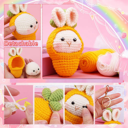 Iuuidu Crochet Kit for Beginners, Crochet Animal Kit Rabbit Carrot, Crochet Start Kit with Crochet Hook Set Crochet Yarn, Step-by-Step Video Tutor...