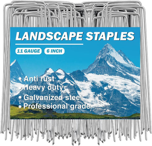 Garden Stakes - Landscape Staples 20 Pack 11 Gauge Tent Stakes, Garden Staples 6 Inch Anti-Rust Landscape Stakes for Weed Barrier, Irrigation Tubi...