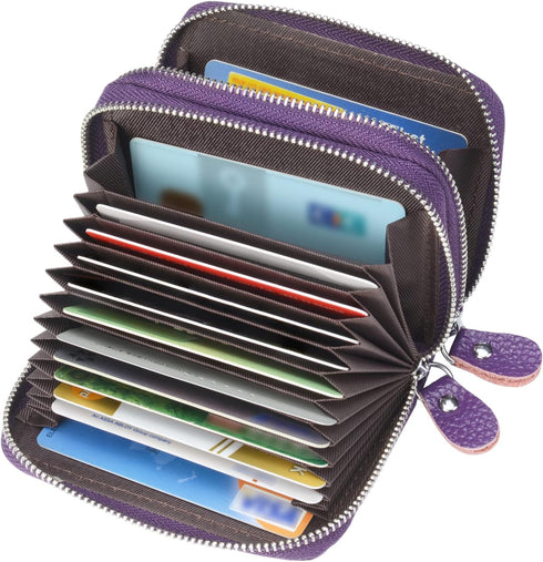 Women's RFID Blocking Leather Zipper Card Wallet Small Purse Credit Card Case Holder for Mother Day Gift (Purple)...