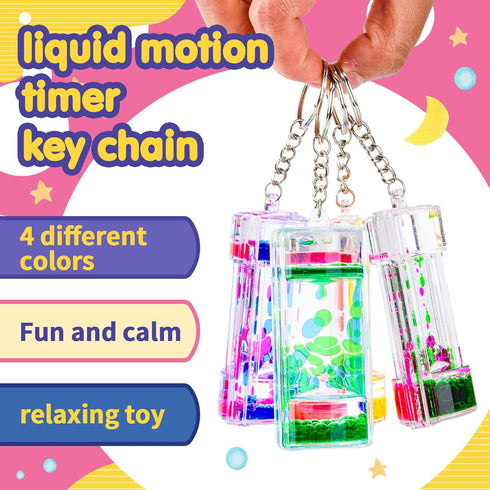 Liquid Motion Timer Key Chain - Sensory Bubbler Toy for Calming Fidget, Stress Relief - Water Bubble Desk Toy for Kids (1Box-4Pcs(Key Chain) Editi...